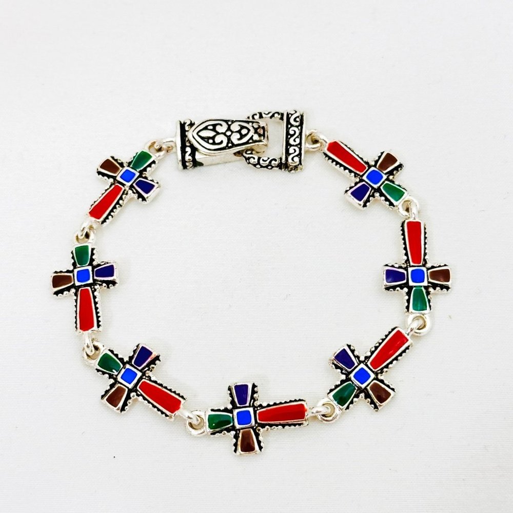 Enameled Cross Bracelet w/Foldover Clasp